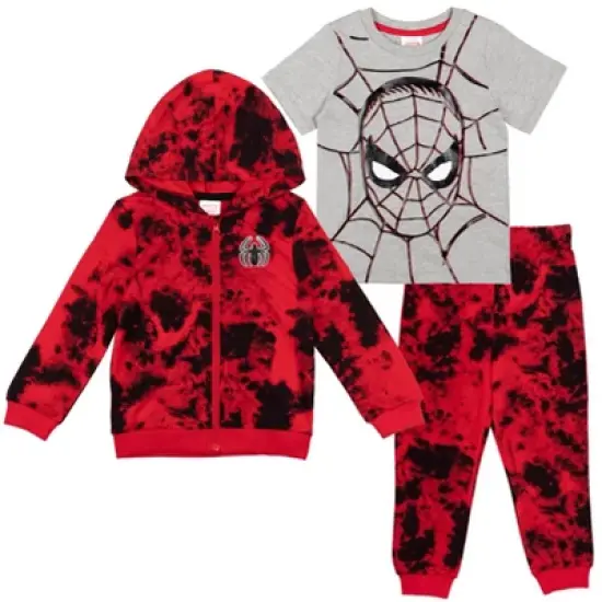 Marvel Spider-Man Tie Dye French Terry Zip Up Hoodie Graphic T-Shirt Pants Infant to Toddler image {8}