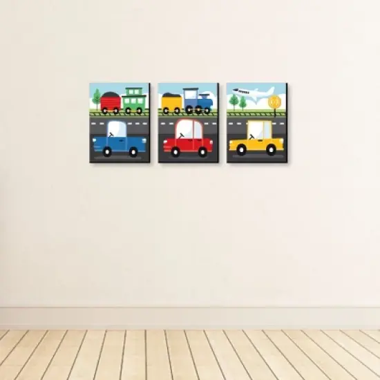 Big Dot of Happiness Cars, Trains, and Airplanes - Transportation Nursery Wall Art and Kids Room Decor - 7.5 x 10 inches - Set of 3 Prints image {2}