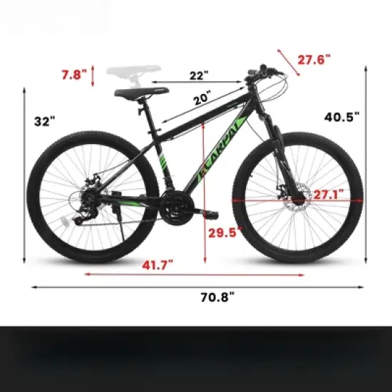 DSVIMOY Bicycles, 27 Inch Mountain Bike for Men and Women, 21 Speed Mountain Bike, Black, 70.8"*27.6"*40.5" image {2}
