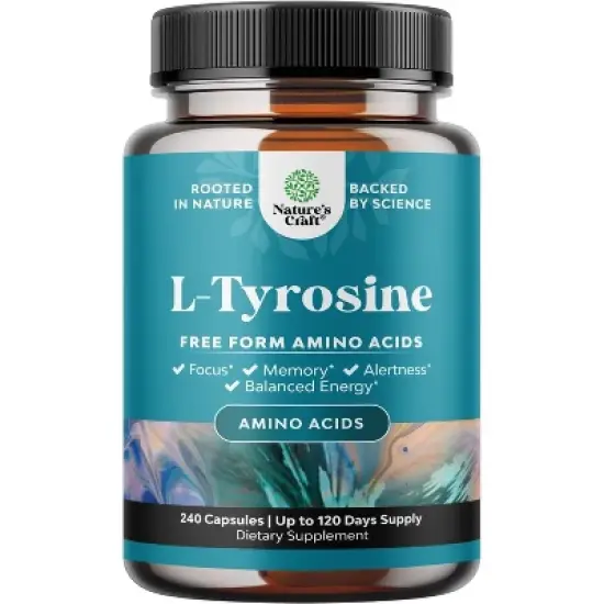 L-Tyrosine Capsule, High Strength L-Tyrosine Supplement for Mental Energy, Mood, Focus, Attention & Cognition, Nature's Craft, 240ct image {7}