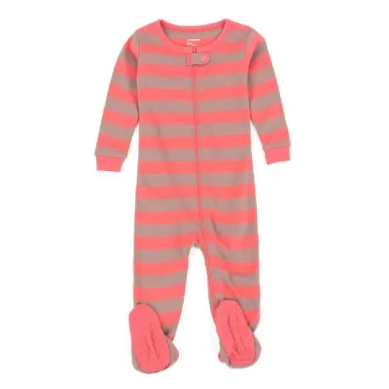 Leveret Kids Footed Girls Striped Cotton Pajamas image {7}