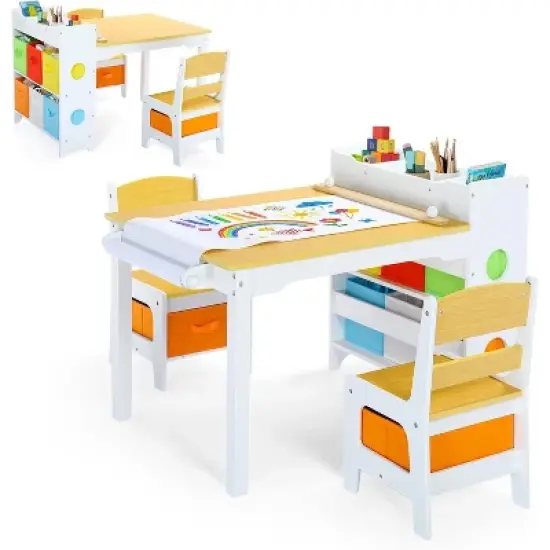 Kinder King Kids Table and Chair Set with Storage &ndash; Toddler Activity Desk with 8 Bins & Paper Roll for Drawing, Reading, Crafts & Snacks image {11}