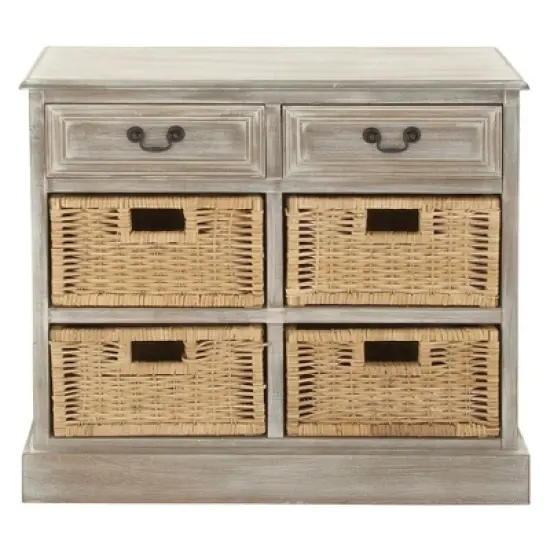 Wood Storage Accent Chest 4 Wicker Basket Drawers Taupe - Olivia & May image {3}