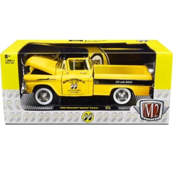 1958 Chevrolet Apache Cameo Pickup Truck "Mooneyes" Yellow & Black Ltd Ed to 7000 pcs 1/24 Diecast Model Car by M2 Machines image {1}