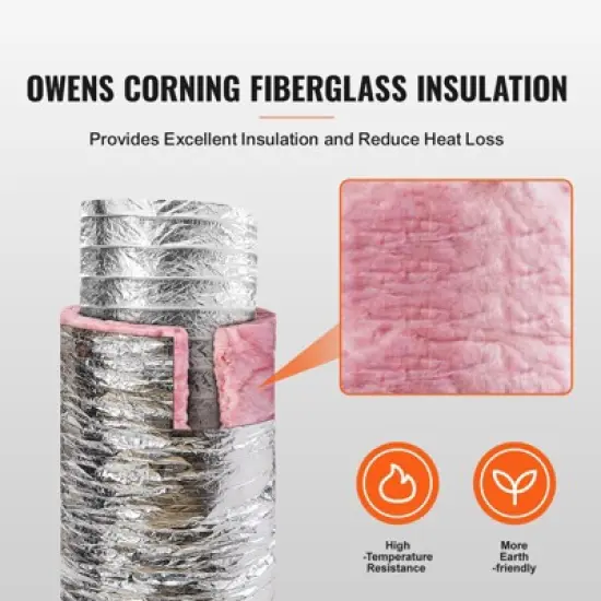 VEVOR Dryer Vent Hose, 8'' Insulated Flexible Duct 25FT Long with 2 Duct Clamps, Heavy-Duty Three Layer Protection, Silver image {2}