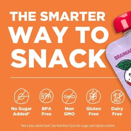 Brainiac Kids Brain Squeezers Applesauce Pouches Fruit and Veggie Variety Pack Apple Banana Carrot & Apple Strawberry Spinach - 3.2oz/10ct image {6}