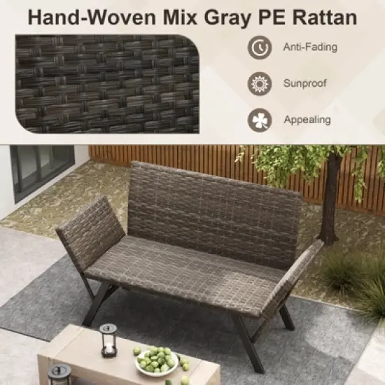 Costway Patio Convertible Sofa for 2 with Adjustable Armrests Metal Frame Wicker Couch image {6}