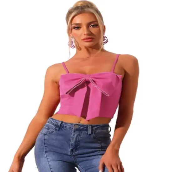 Allegra K Women's Cropped Top Bowknot Front Spaghetti Strap Camisoles image {6}
