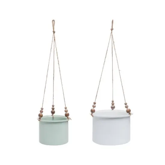 Set of 2 Hanging Planters with Wood Bead Details - Foreside Home & Garden image {5}