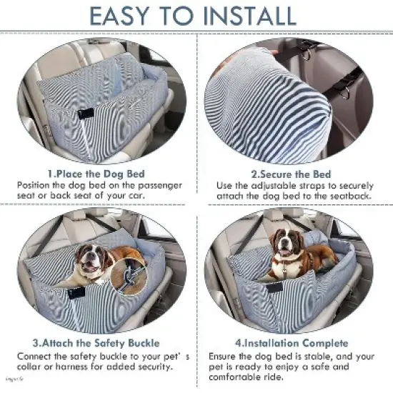 Dog Car Booster Seat for Large Dogs - Elevated Pet Seat with Safety Belt, Non-Slip Base, and Storage Pockets for Car Travel image {3}