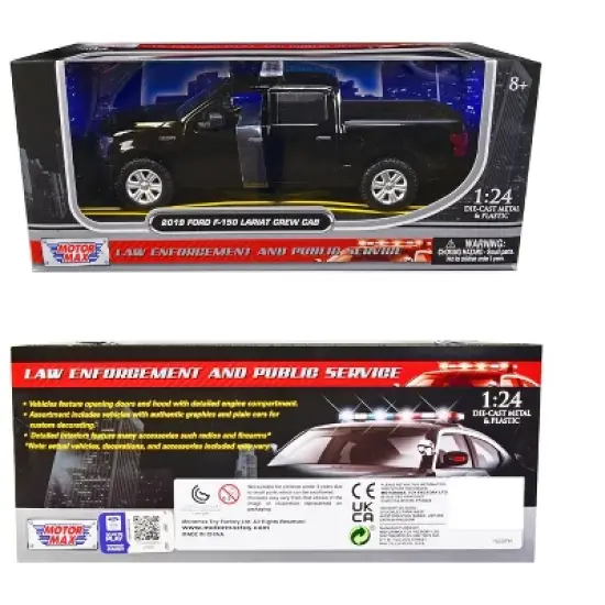 2019 Ford F-150 Lariat Crew Cab Truck Unmarked Plain Black "Law Enforcement & Public Service" 1/24 Diecast Model Car by Motormax image {2}