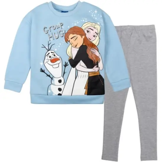 Disney Frozen Princess Anna Elsa Girls Sweatshirt and Leggings Outfit Set Little Kid to Big Kid image {8}