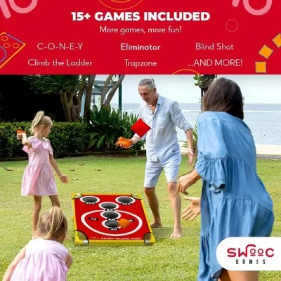 SWOOC Games - Coney Island Toss - Arcade Style Cornhole Board Set w/Carrying Case & 15+ Games - Corn Hole Games for Adults - Kids Bean Bag Toss Game image {2}