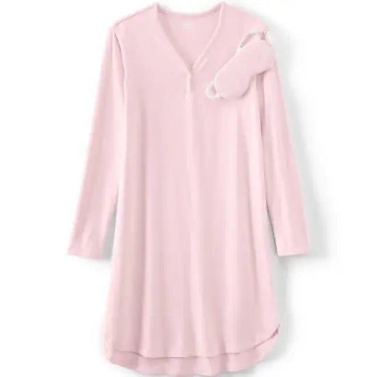 Lands' End Women's Cozy Gown Sleep Set - Shirt Gown and Mask image {5}