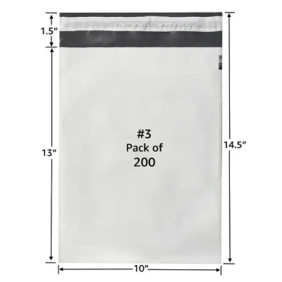 UOFFICE 200 Poly Mailers Bags 10x13" - #3 Envelopes White Self-Sealing image {1}