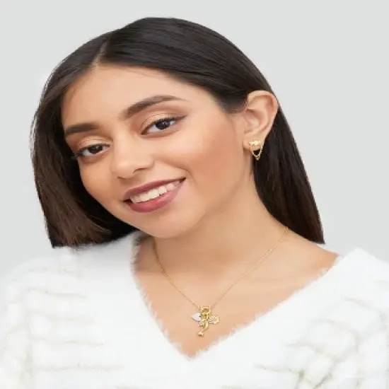 Disney Princess Cinderella Yellow Gold Plated 3D Cubic Zirconia Charm Necklace, 18'' image {2}