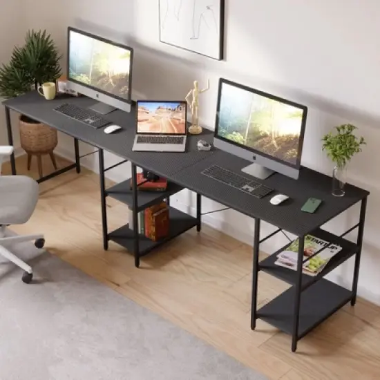 Bestier 59''L Shaped Gaming Desk with 4 Tier Adjustable Shelves,Reversible Corner Computer Desk,95"double desk for 2 person Home Office image {12}