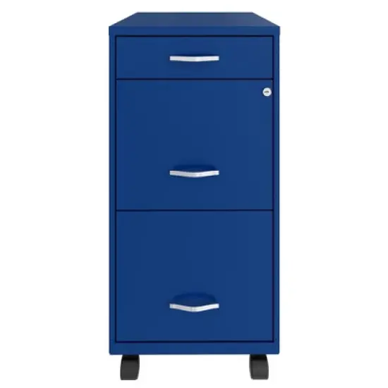 Space Solutions 18 Inch Wide Metal Mobile Organizer File Cabinet for Office Supplies and Hanging File Folders w/ Pencil Drawer & 3 File Drawers, Blue image {1}