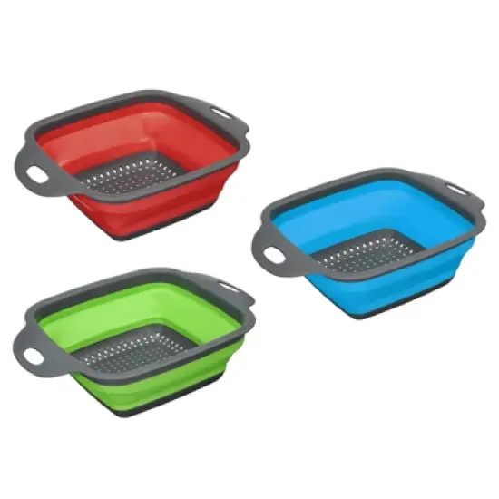 Unique Bargains Collapsible Colander Set Silicone Square Foldable Strainer Space Saving Blue Green Red 3 Pcs Small image {5}