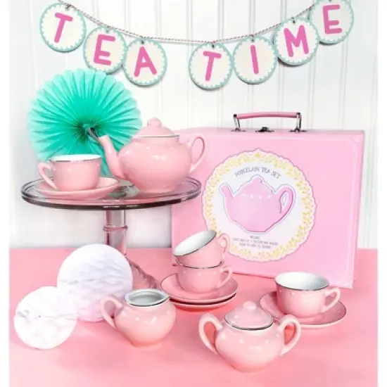 Bright Stripes Porcelain Tea Set - Pink image {1}