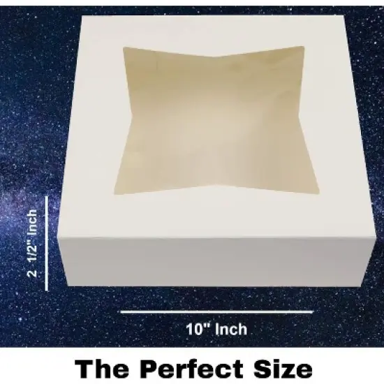 O'Creme White Bakery Boxes with Window 10x10x2.5 in, 25 Pack, Display Pies, Pastries, Pie Pastry Container Carrier image {2}