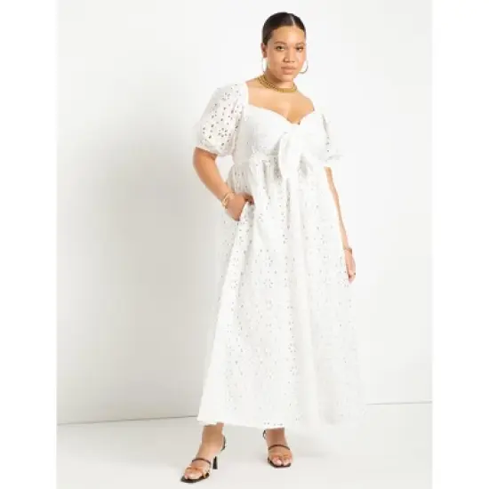 ELOQUII Women&rsquo;s Plus Size Eyelet Tie Front Maxi Dress image {1}