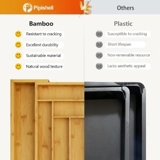 Pipishell Bamboo Silverware Organizer, Expandable Cutlery Tray, Utensil Drawer Organizer in Kitchen for Spoons Forks Knives, Natural image {5}