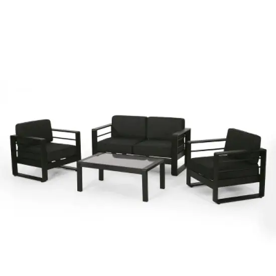 Christopher Knight Home Rajiv 4 Pieces Modern Outdoor Aluminum Chat Set image {10}