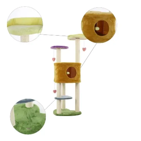 Aisling 4-Tier Modern Sisal Heart Cat Tree with Scratching Posts, Napping Perch, and Dangling Toys image {2}