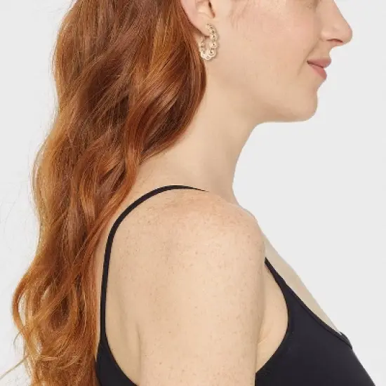 Ball Hoop Earrings - A New Day&trade; Gold: Nickel-Free Metal, Post Closure, 1.4" Length image {1}