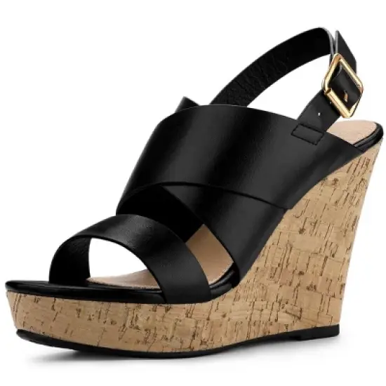 Allegra K Women's Wood Wedges Platform Wedge Sandals image {7}