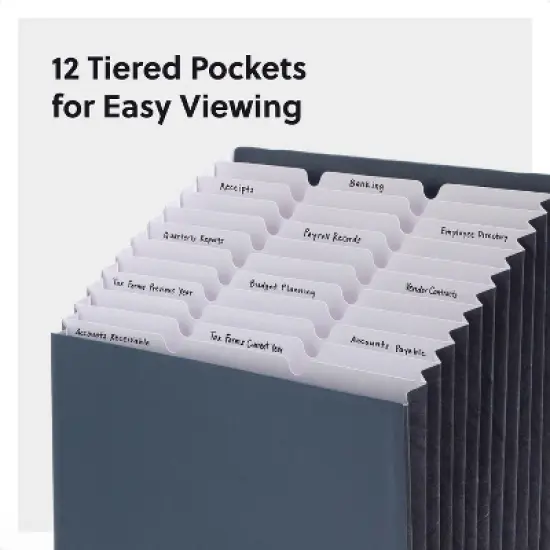 Smead Expanding 12-Pocket Stadium File, 12.75" x 13.75" x up to 11.75", Navy image {3}