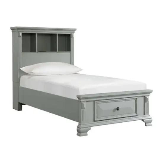 Twin Trent Storage Bookcase Bed with USB Gray - Picket House Furnishings image {1}
