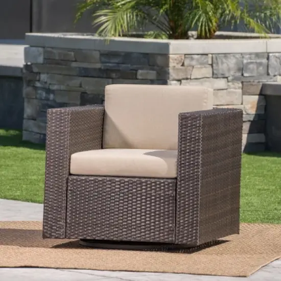 Wicker Outdoor Furniture Swivel Chairs with Cushion, Modern Patio Accent Chair for Porch, Garden or Balcony-Maison Boucle image {7}