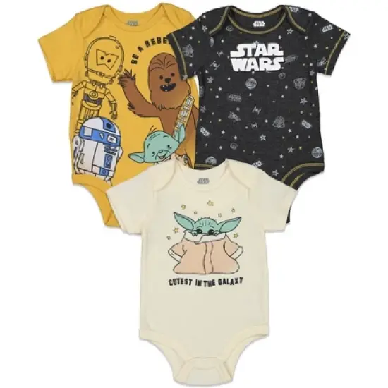 Star Wars C-3PO Chewbacca R2-D2 Baby 3 Pack Bodysuits Newborn to Infant image {14}
