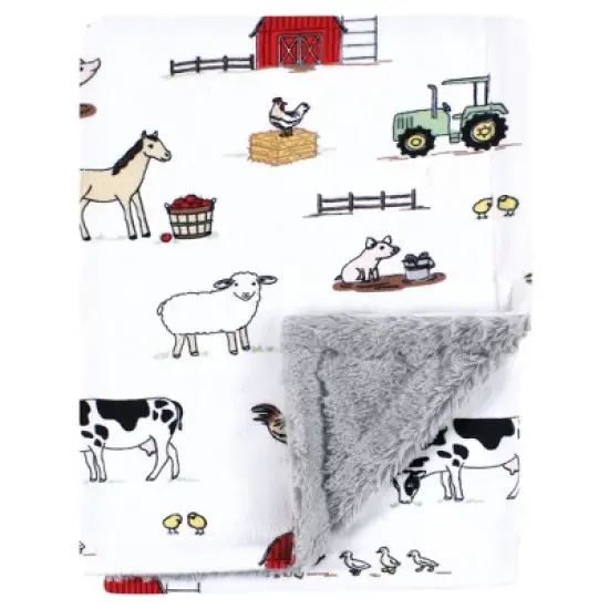 Hudson Baby Plush Blanket with Furry Binding and Back, Farm, One Size image {2}