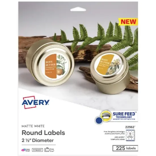 Avery Printable Round Labels, 2.5" Diameter, Matte White, 225 Customizable Labels (22562) image {7}