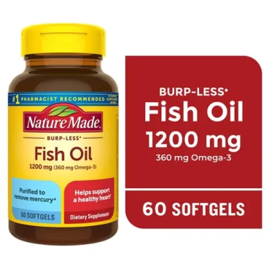 Nature Made Burp Less Ultra Fish Oil Supplements 1200 mg for Heart Health Support Omega3 Softgels- 60ct image {8}