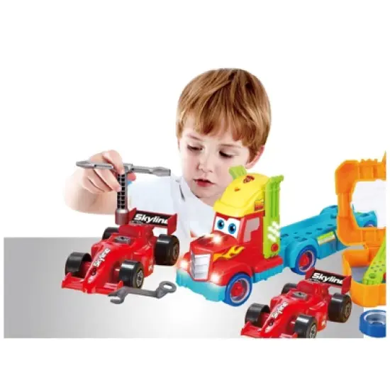 Insten Build Your Own Race Car with Carrier Truck Tool Box, Take-A-Part Toy With Lights & Sounds image {3}