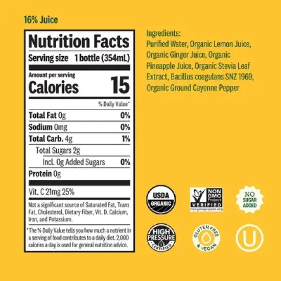 Suja Organic Ginger Love Cold Pressed Juice Drink - 12 fl oz Bottle image {2}