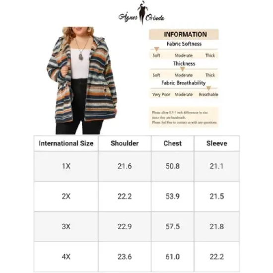 Agnes Orinda Women's Plus Size Zip Up Knit Stripe Printed Long Sleeve Boho Bohemian Hoodies Jackets image {5}