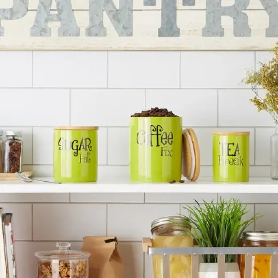 Design Imports Avocado Coffee/Sugar/Tea Ceramic Canister Set/3 image {3}