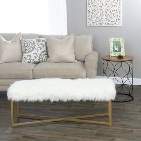 Faux Fur Rectangle Bench White - HomePop image {3}
