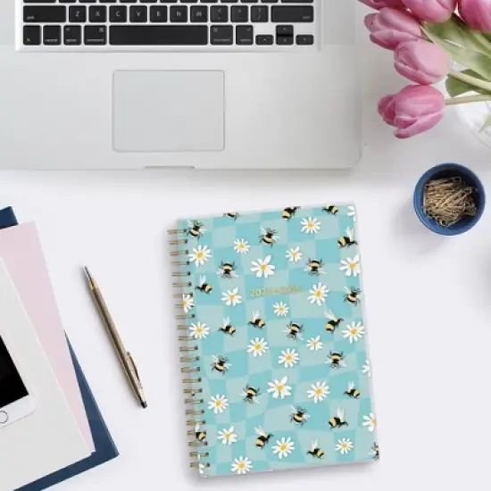 Blue Sky 5"x8" Color Me Courtney Wirebound 2025-2026 Weekly/Monthly Frosted Dylan Bee Blue Check image {1}