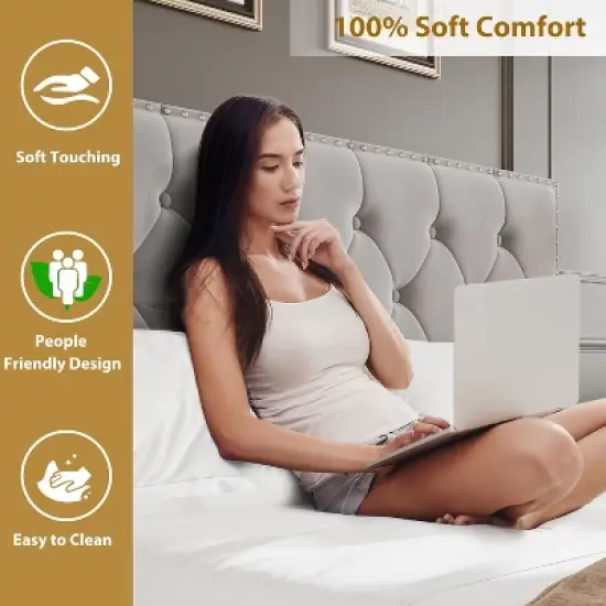 Bed Frame with 2 Storage Drawers, Vintage Velvet Upholstered Bedframe with Wooden Slat Support and Button Tufted Wingback Headboard image {3}