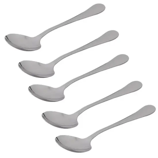 Unique Bargains Round Shape Kitchen Tableware Food Spoon Silver Tone 5 Pcs 7.3" Long image {3}