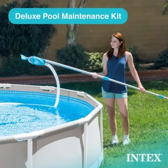 Intex Deluxe Automatic Surface Skimmer Bundled with Maintenance Kit w/ Vacuum & Pole, Swimming Pool Cleaning Tools for Above Ground and InGround Pools image {5}