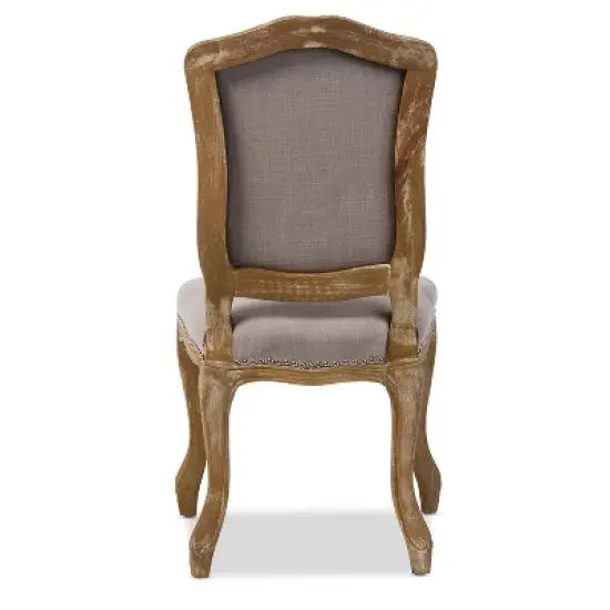 Chateauneuf French Weathered Oak Finish Fabric Upholstered Dining Side Chair Beige - Baxton Studio: Linen, No Assembly Required image {1}