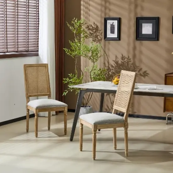 Christopher Knight Home Brownell French Country Fabric Upholstered Wood and Cane Dining Chairs (Set of 2) image {13}