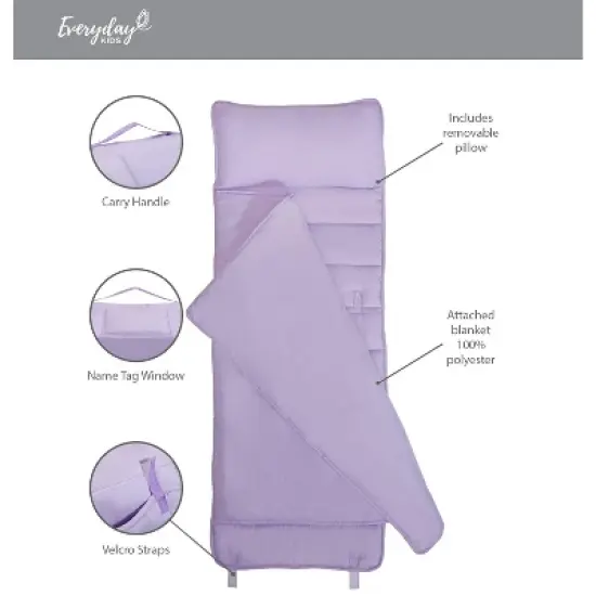 EVERYDAY KIDS Toddler Nap Mat &ndash;Solid Lavender&ndash; Soft Microfiber, Rollup with Handle & Pillow, for Preschool, Daycare, or Travel -Ages 2-6 years image {8}